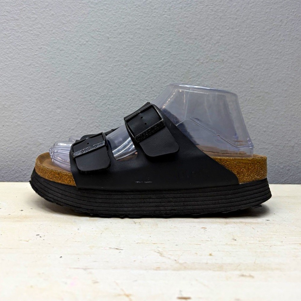 Papillio By Birkenstock Black Leather Vegan Platform Sandals Size 37